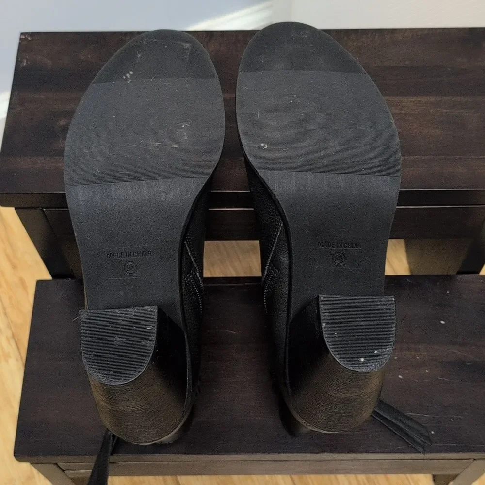 American Rag AR Baxter Black Booties Side Zip Block Heel Faux Leather Size 9.5